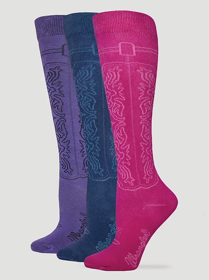 wrangler cowgirl-stiefelsocken für damen 3er-pack verschiedene farben