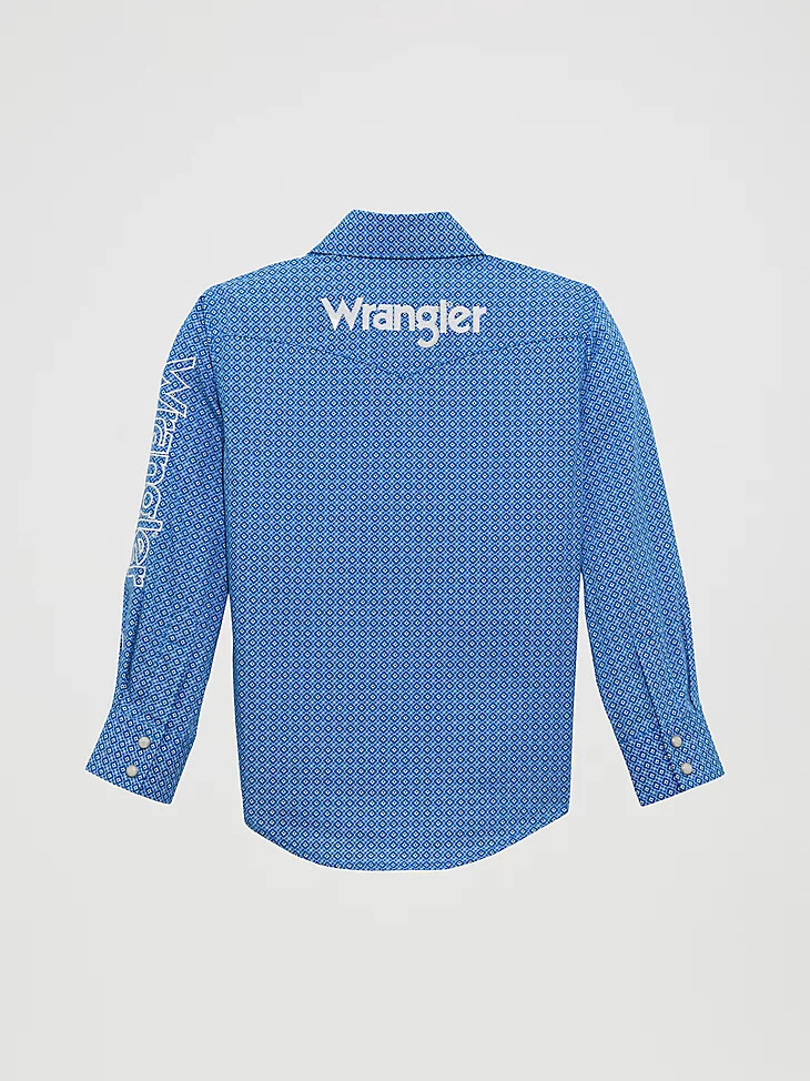 wrangler logo langarm-westernhemd mit druckknöpfen für jungen cerulean