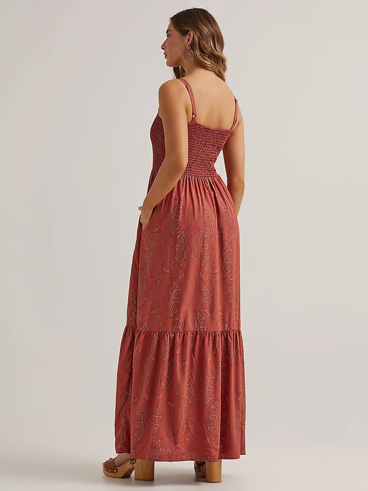 damen maxikleid mit gerafftem oberteil rost