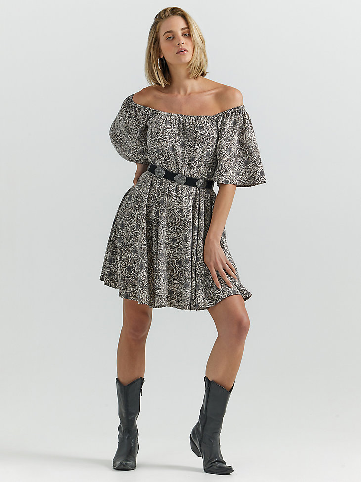 romantisches damenkleid mit volantärmeln grau