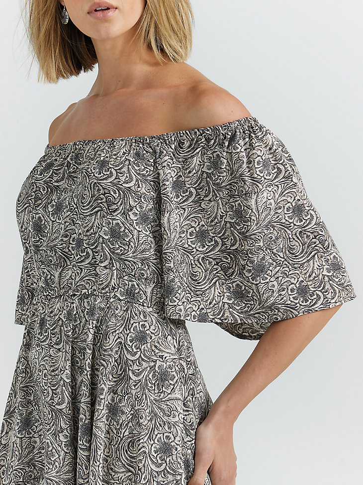 romantisches damenkleid mit volantärmeln grau