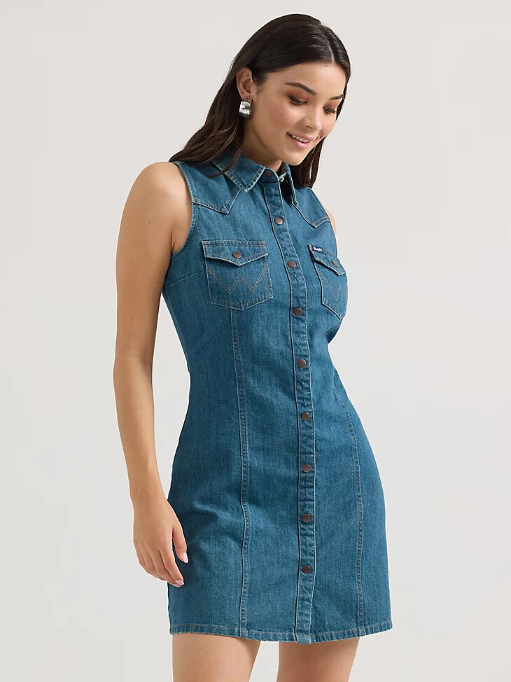 Ärmelloses western-hemdkleid von wrangler für damen dunkelblau