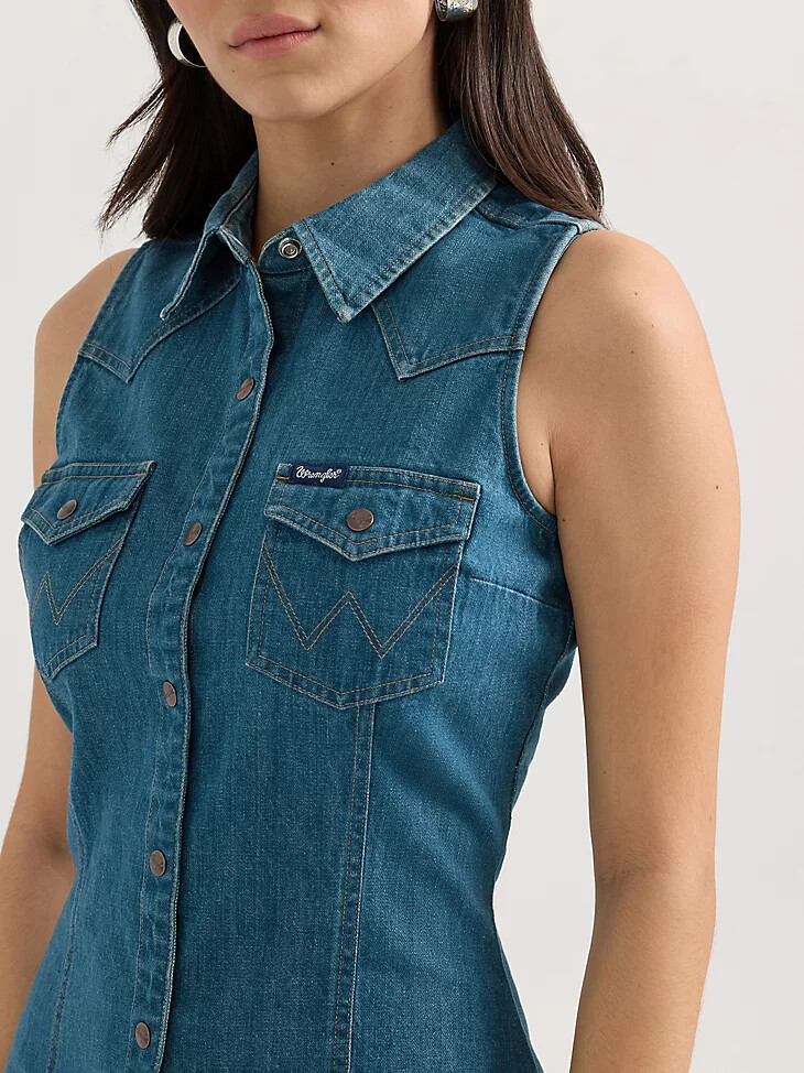 Ärmelloses western-hemdkleid von wrangler für damen dunkelblau