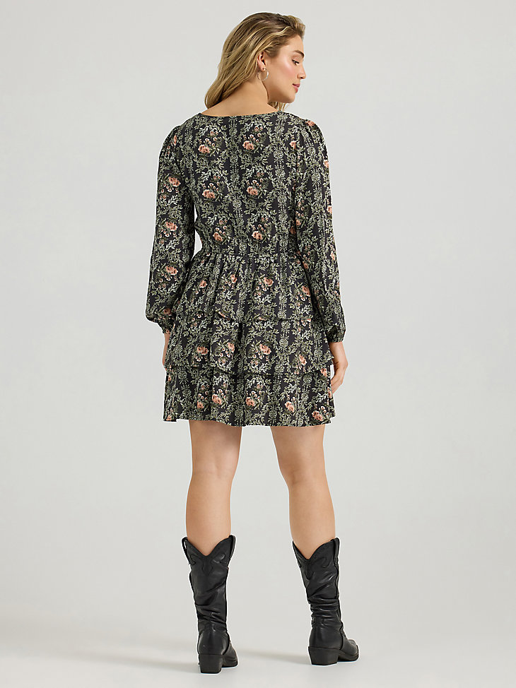 wrangler retro vintage stufenkleid mit langen Ärmeln für damen rosaschwarz