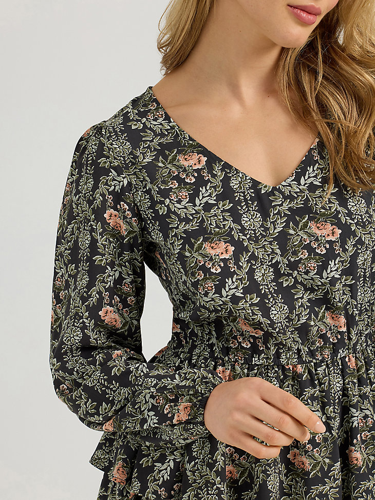 wrangler retro vintage stufenkleid mit langen Ärmeln für damen rosaschwarz