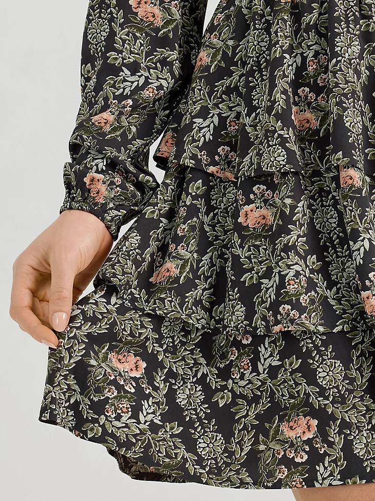 wrangler retro vintage stufenkleid mit langen Ärmeln für damen rosaschwarz