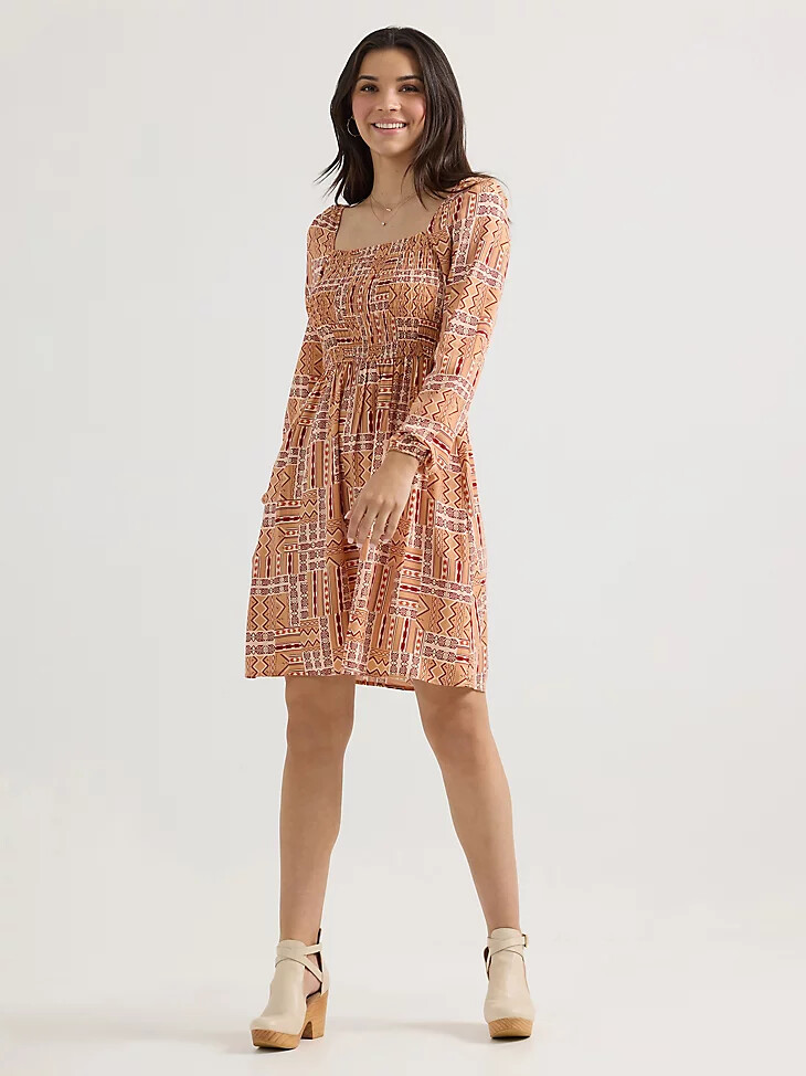 damenkleid mit gerafftem oberteil und a-linien-design geo orange
