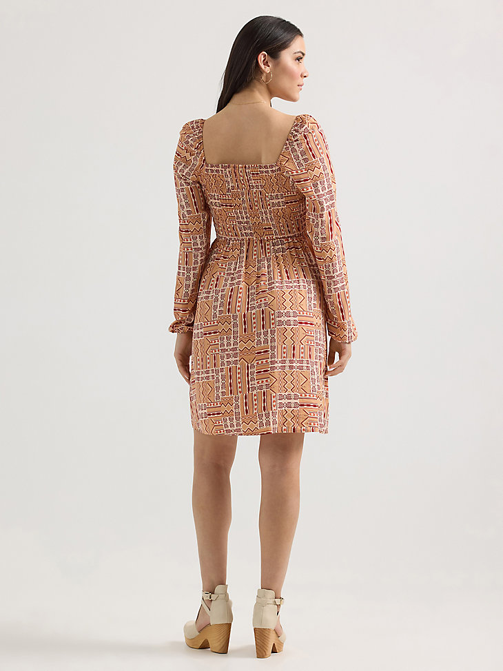 damenkleid mit gerafftem oberteil und a-linien-design geo orange