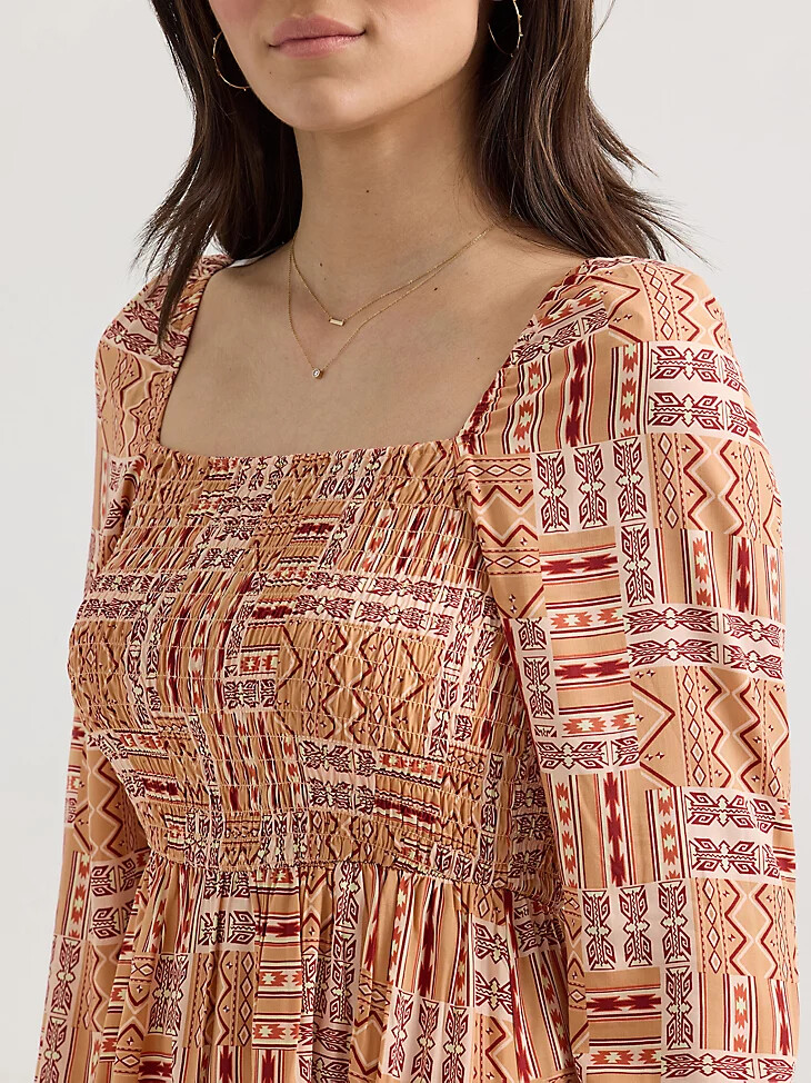 damenkleid mit gerafftem oberteil und a-linien-design geo orange