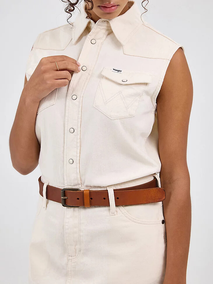 Ärmelloses jeanskleid für damen natur