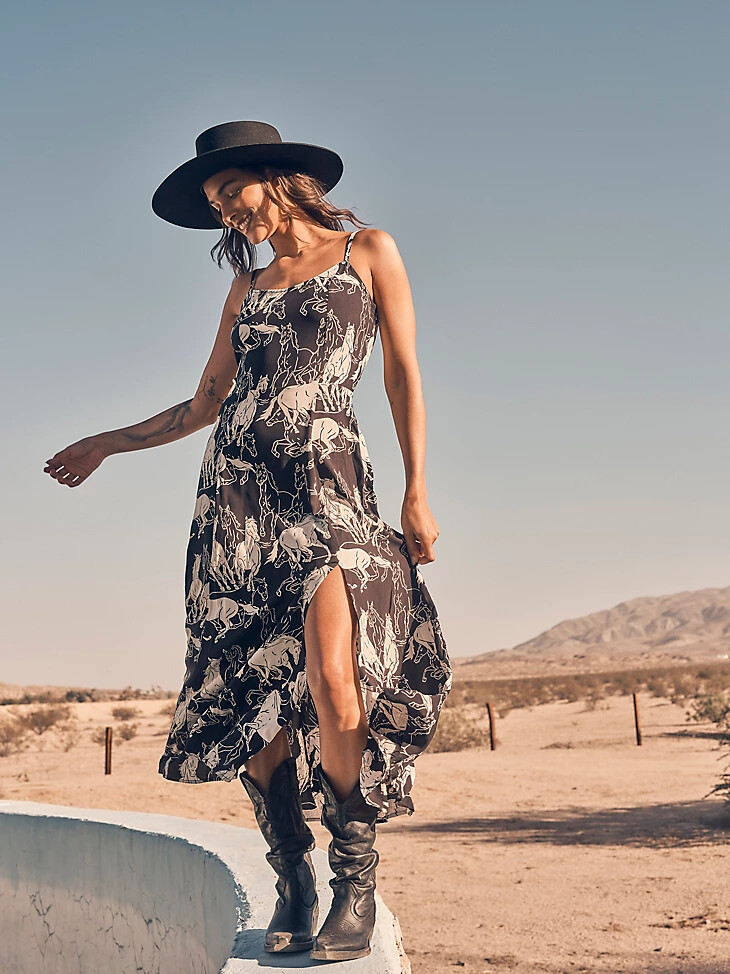 western-tank-maxikleid für damen mit bw-pferden