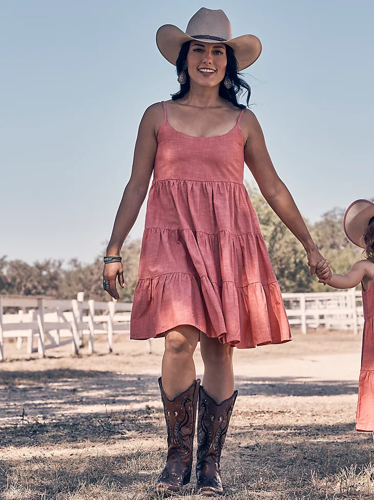 wrangler damen-stufenkleid mit trägern rot