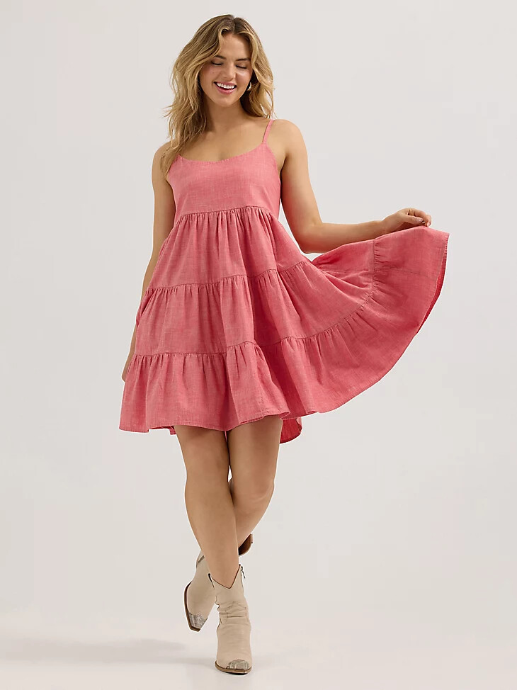 wrangler damen-stufenkleid mit trägern rot