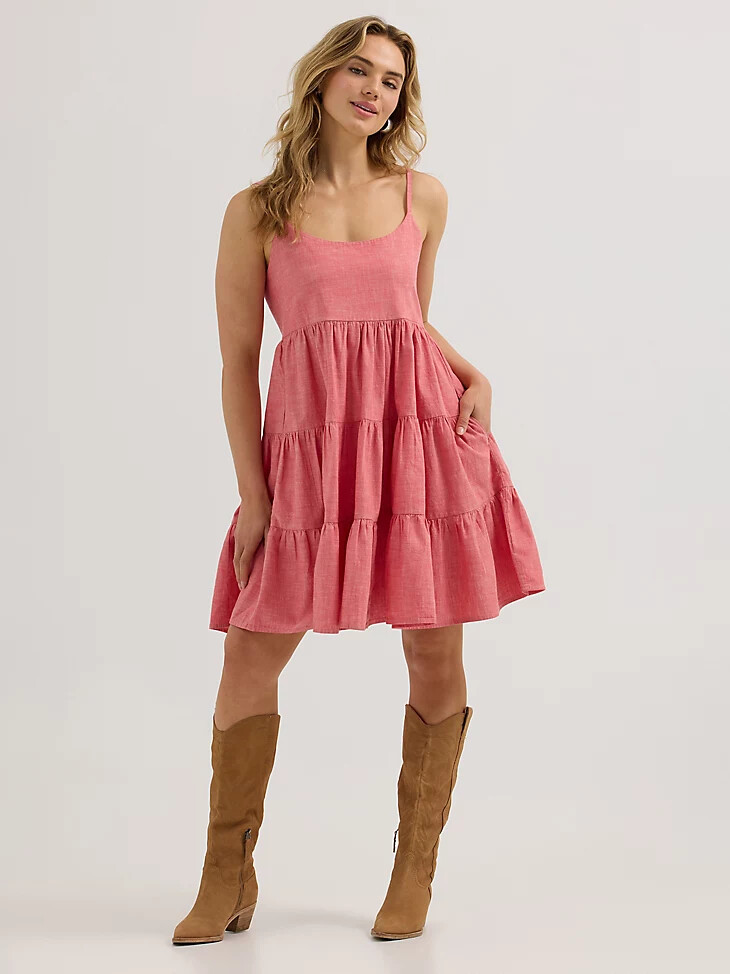 wrangler damen-stufenkleid mit trägern rot