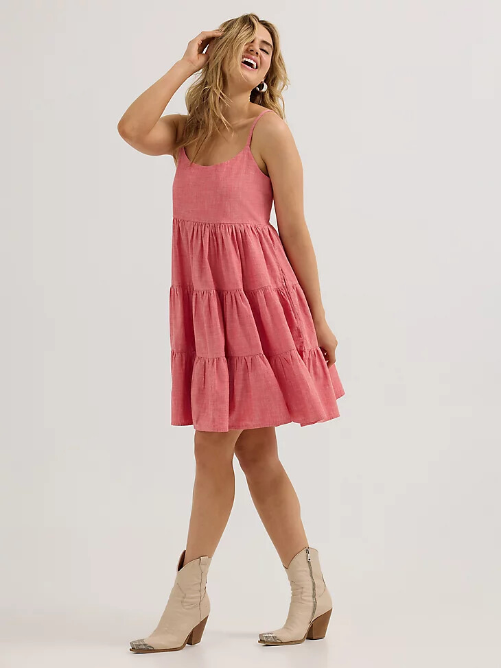 wrangler damen-stufenkleid mit trägern rot