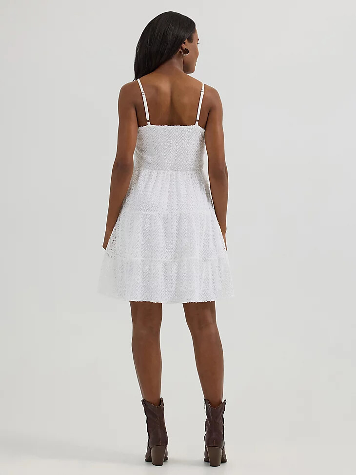 weißes strukturiertes minikleid mit stufenrock für damen