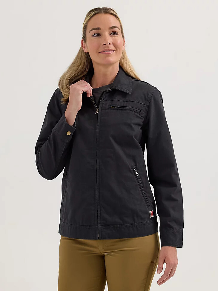 wrangler riggs workwear damen-arbeitsjacke mit flanellfutter jet black