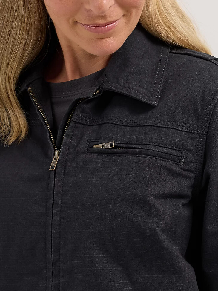 wrangler riggs workwear damen-arbeitsjacke mit flanellfutter jet black