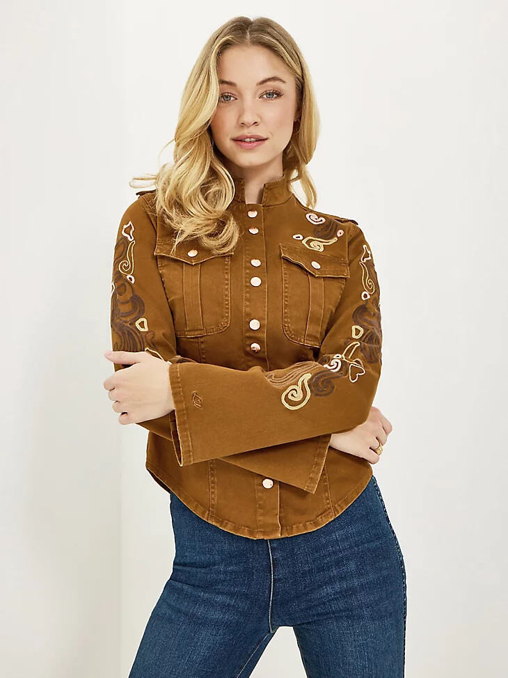 wrangler x lainey wilson bestickte utility-jacke mönchsrobe