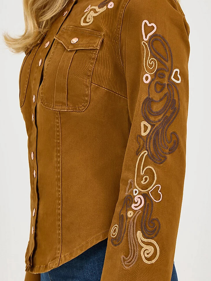 wrangler x lainey wilson bestickte utility-jacke mönchsrobe