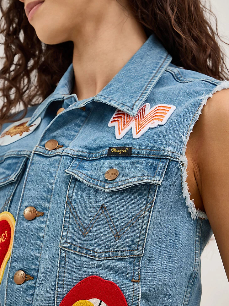 wrangler x whataburger damen-weste mit abgeschnittenen Ärmeln sonnengewaschen