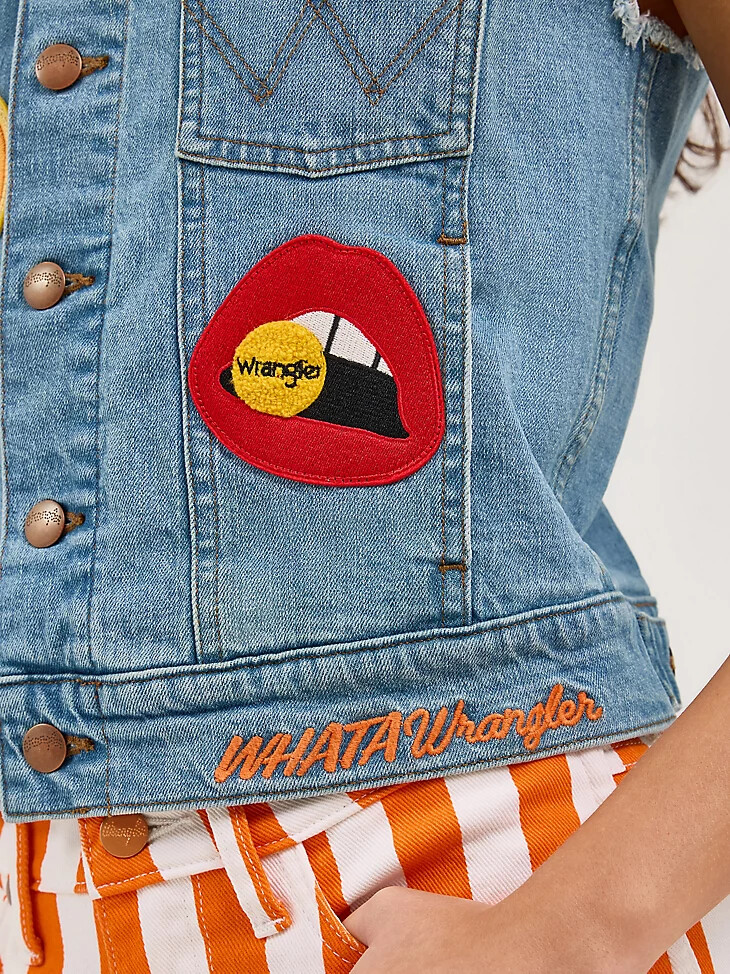 wrangler x whataburger damen-weste mit abgeschnittenen Ärmeln sonnengewaschen