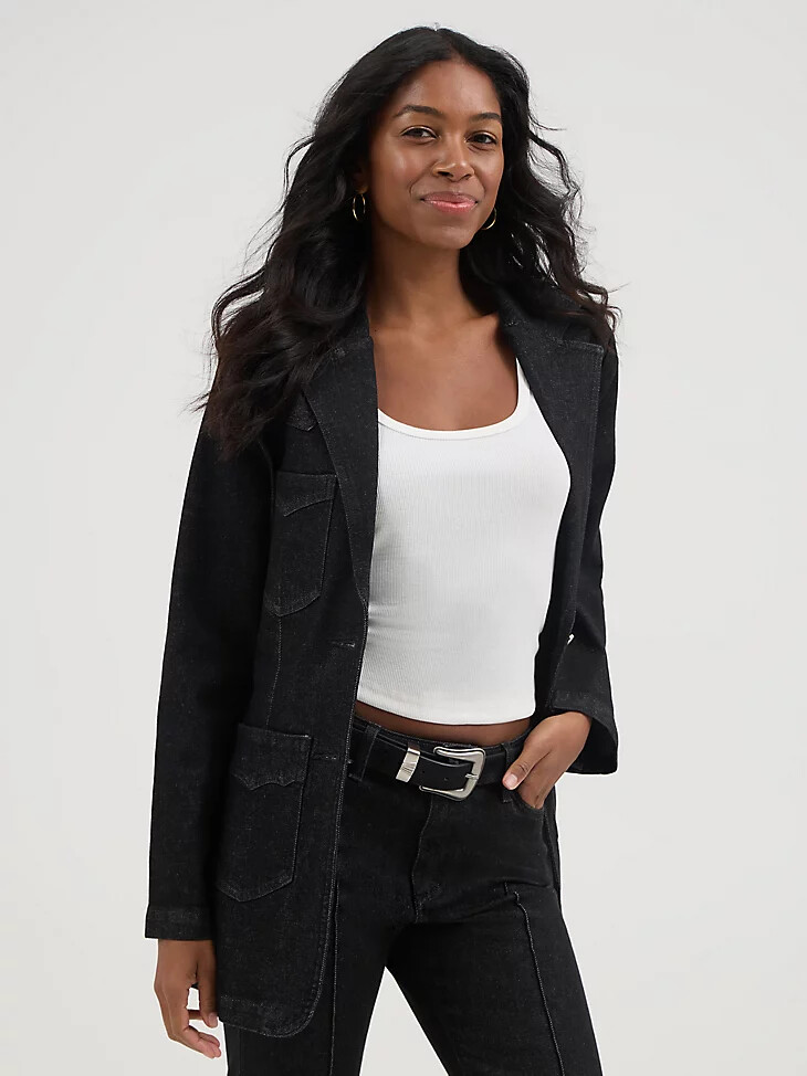 wrangler x yellow rose by kendra scott taillierter blazer schwarz