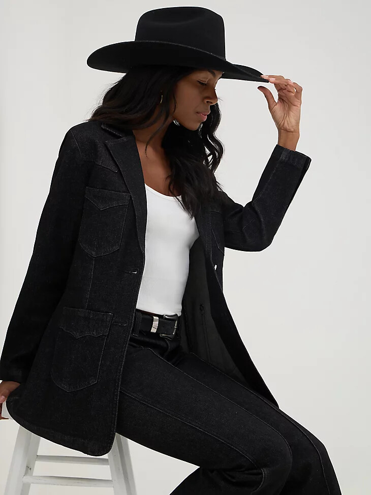 wrangler x yellow rose by kendra scott taillierter blazer schwarz