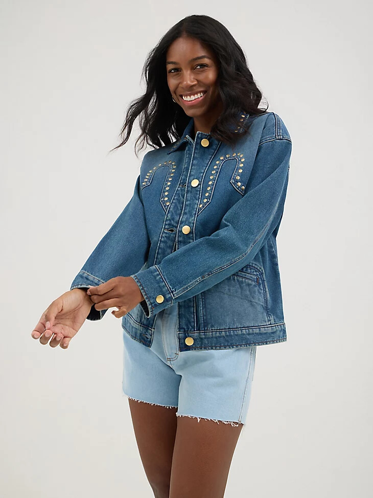 wrangler x yellow rose by kendra scott nietenjacke patina blue