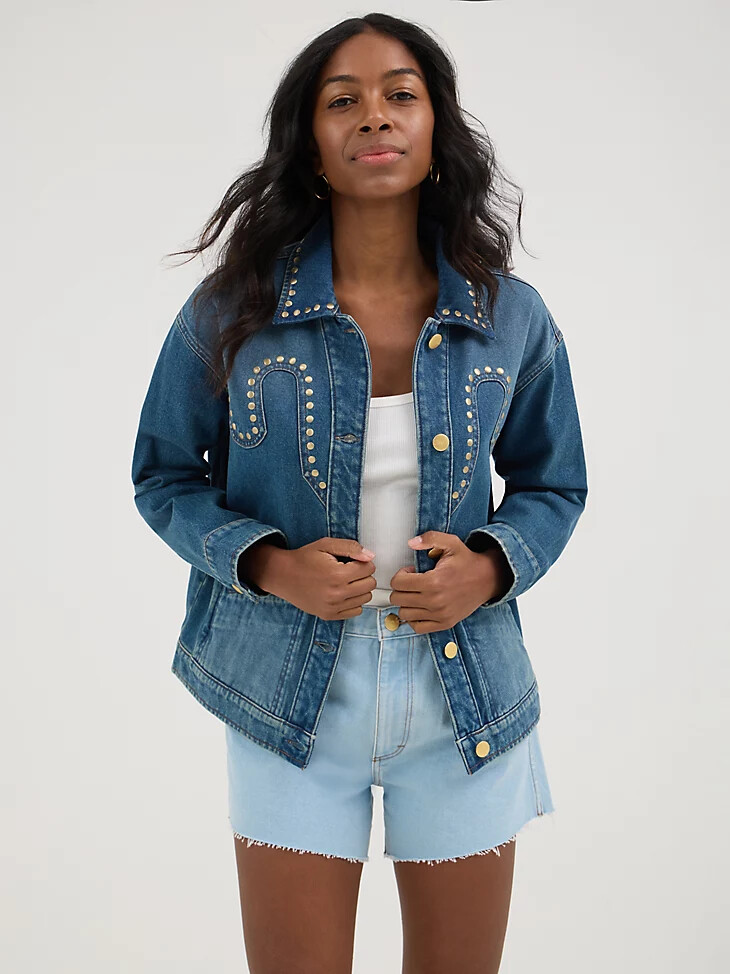 wrangler x yellow rose by kendra scott nietenjacke patina blue