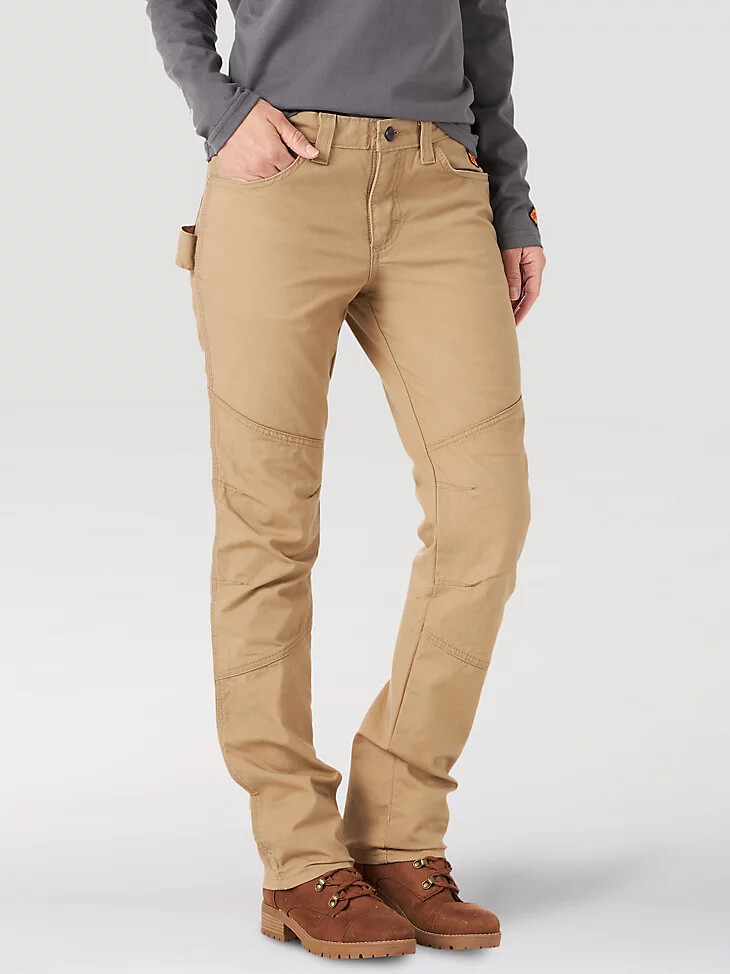 wrangler fr damen-arbeitshose flammhemmend goldkhaki