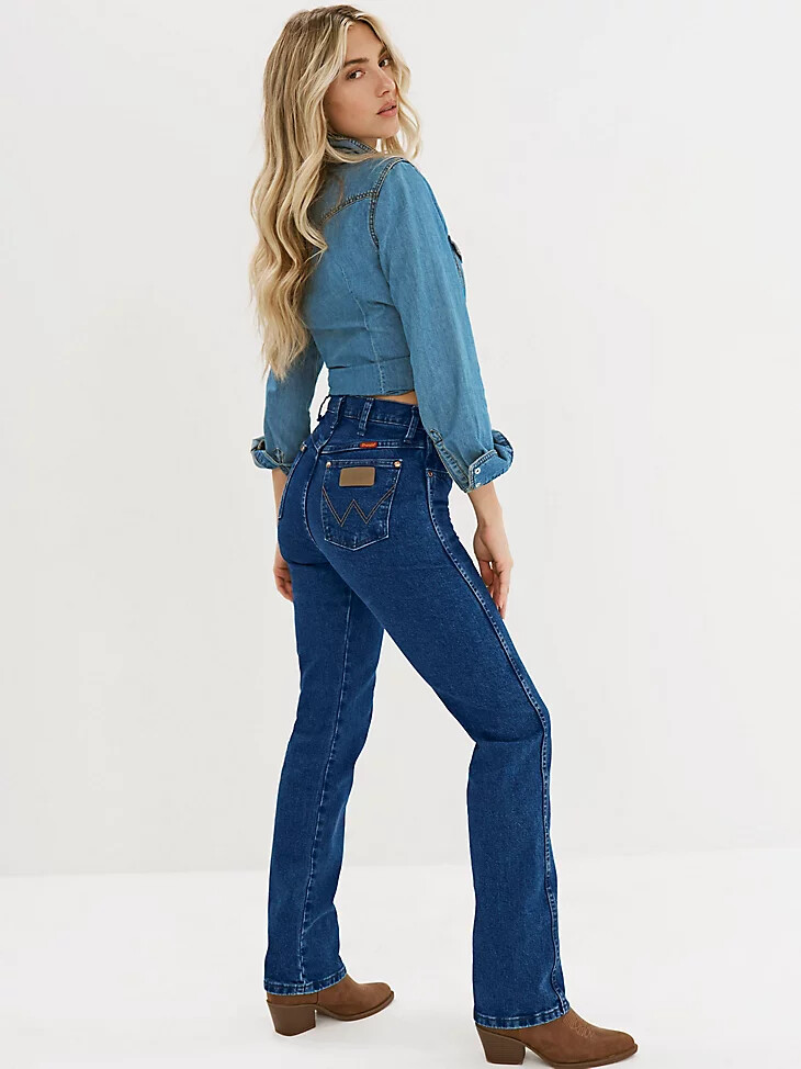wrangler cowboy cut slim fit jeans für damen vorgewaschen indigo