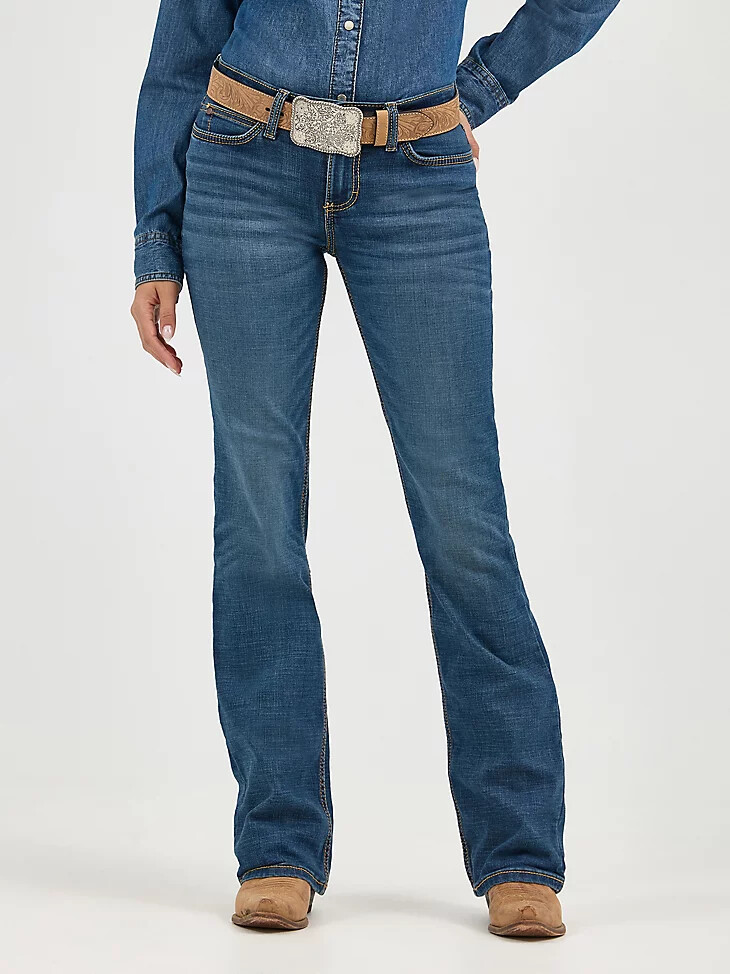 wrangler retro mae mid rise bootcut jeans für damen ms wash