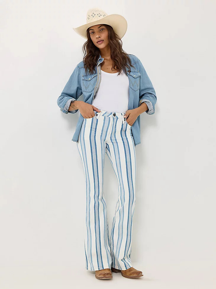 wrangler retro damen-jeans „bailey high rise flare mit streifenmuster modell gabby