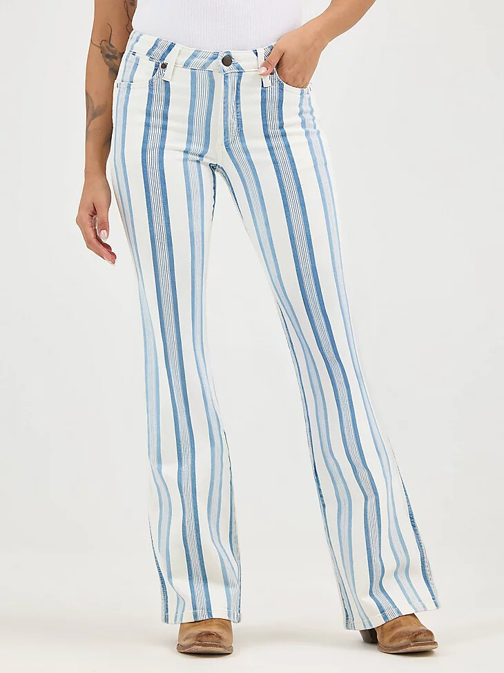 wrangler retro damen-jeans „bailey high rise flare mit streifenmuster modell gabby