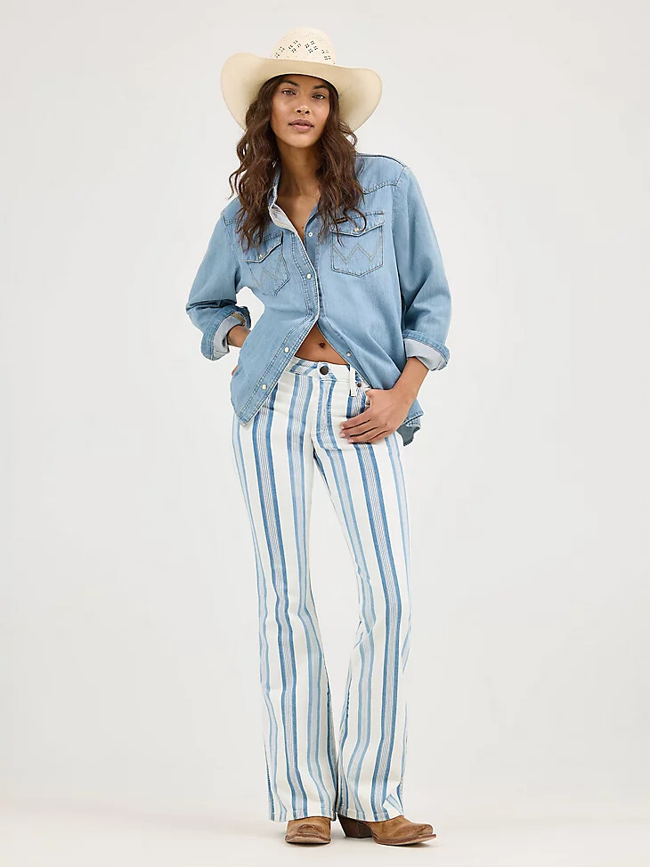 wrangler retro damen-jeans „bailey high rise flare mit streifenmuster modell gabby