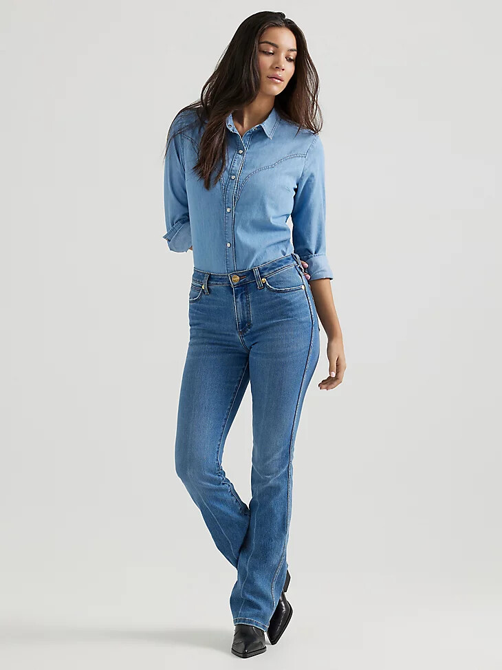 wrangler x yellow rose by kendra scott bootcut jeans mittlere waschung