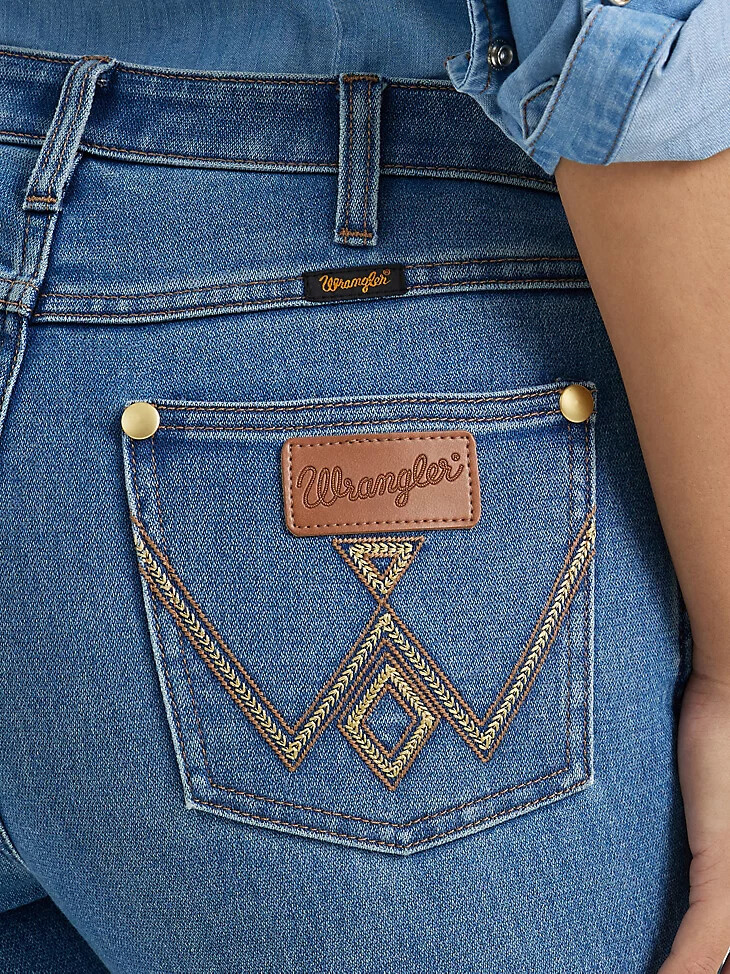 wrangler x yellow rose by kendra scott bootcut jeans mittlere waschung