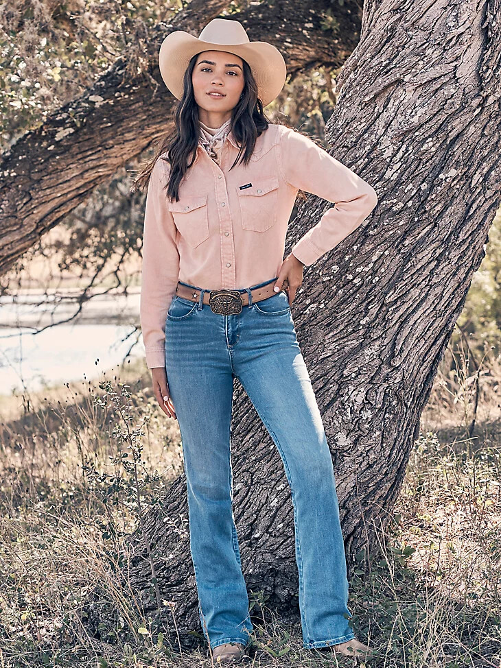 damen wrangler bespoke high rise bootcut jean palmer