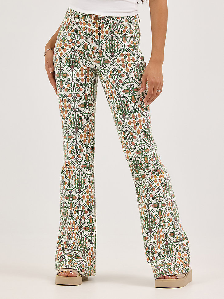 damen fierce flare jeans mit laserprint im vintage-gartenstil