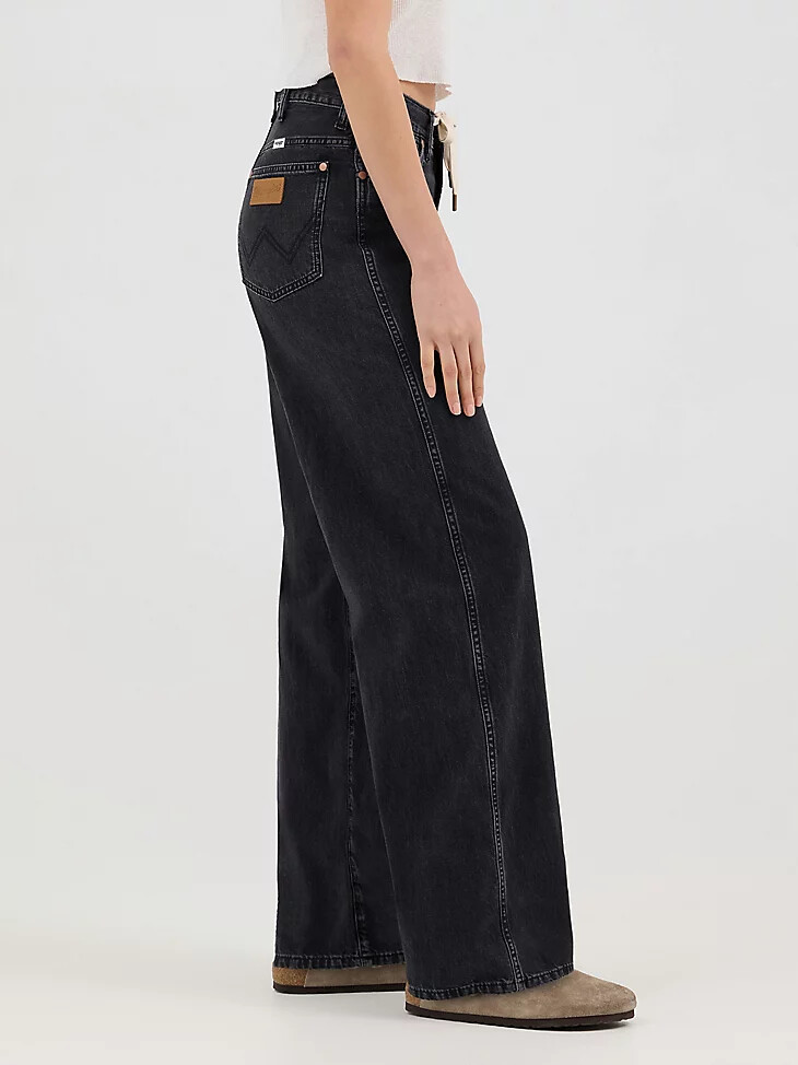damen-jeans mit bindeband vorne locker geschnitten schwarz