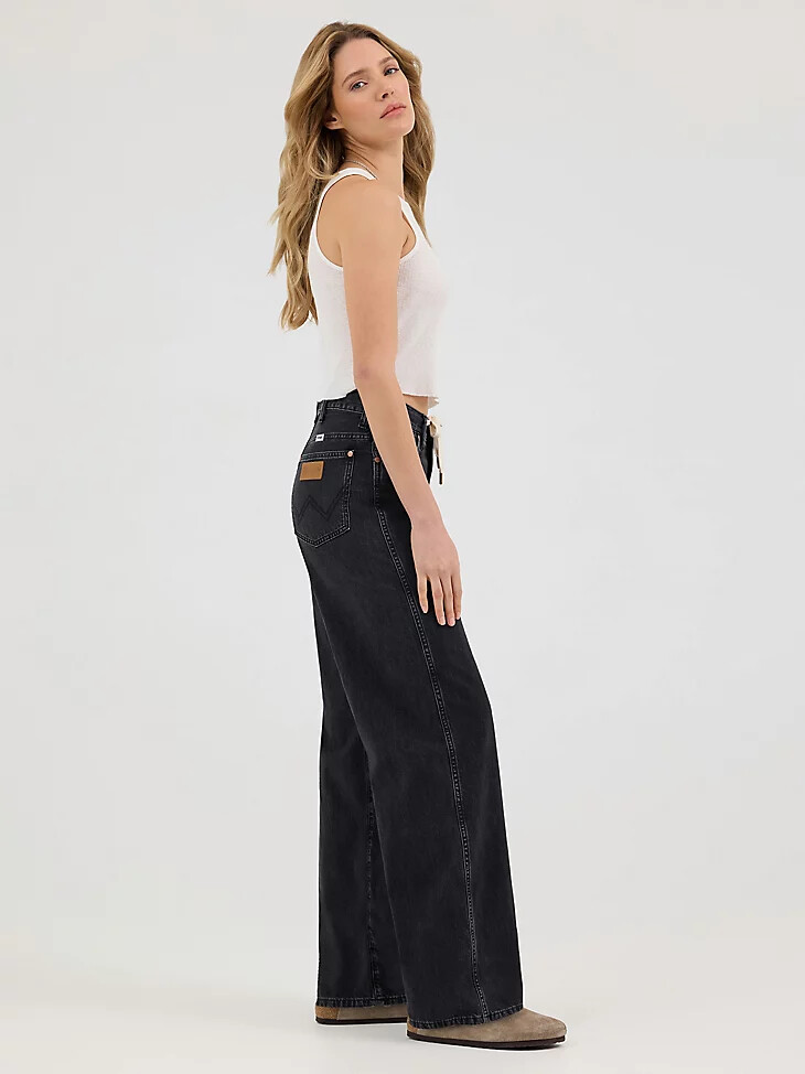damen-jeans mit bindeband vorne locker geschnitten schwarz