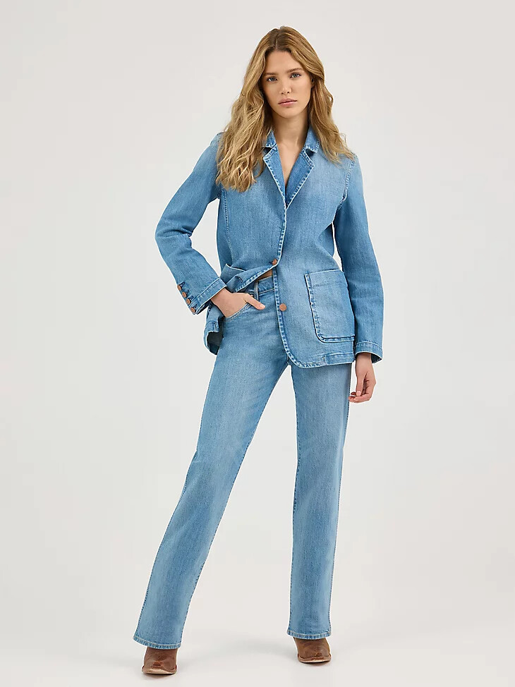 damen sunset mid rise straight jeans babyblau