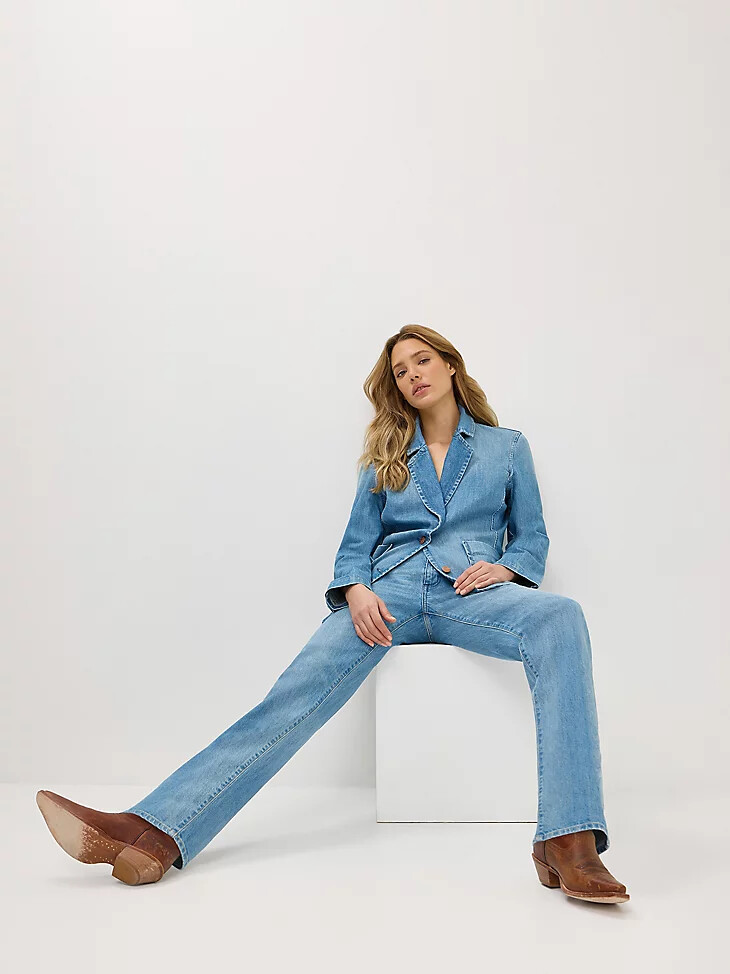 damen sunset mid rise straight jeans babyblau