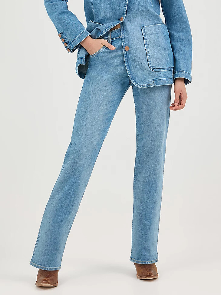 damen sunset mid rise straight jeans babyblau
