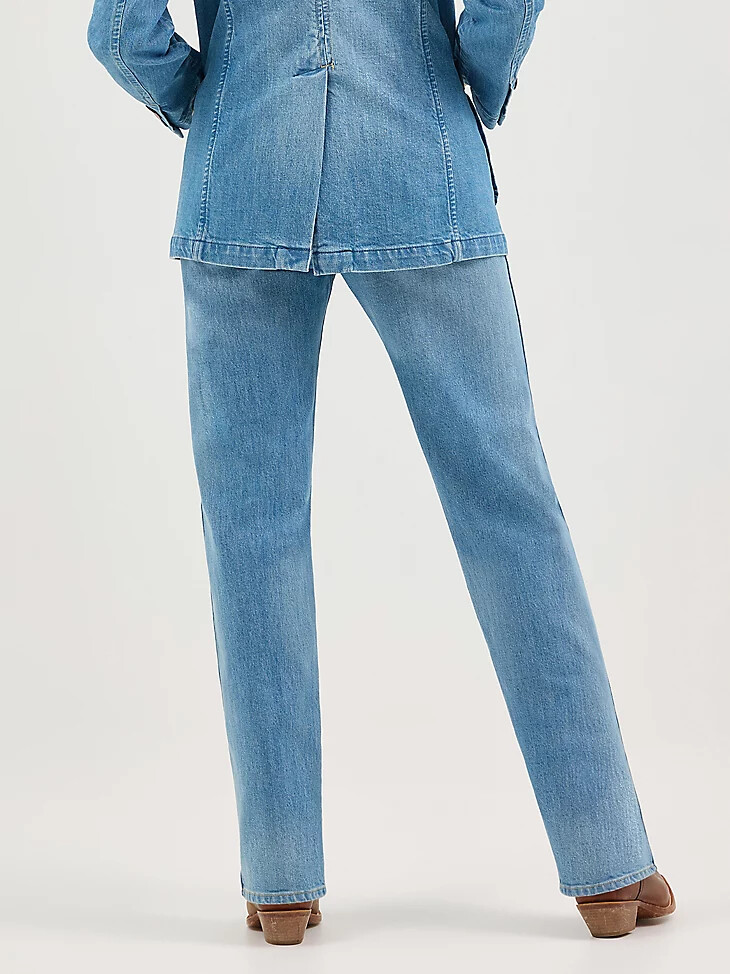 damen sunset mid rise straight jeans babyblau