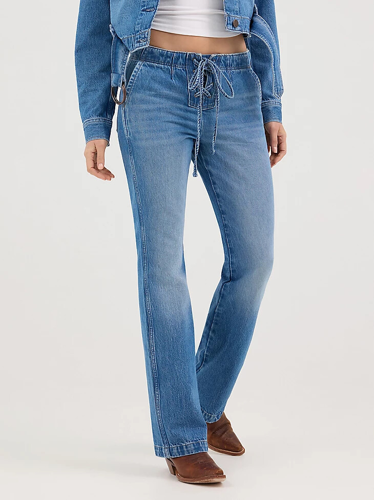 damen-bootcut-jeans mit bindeband vorne blossoming