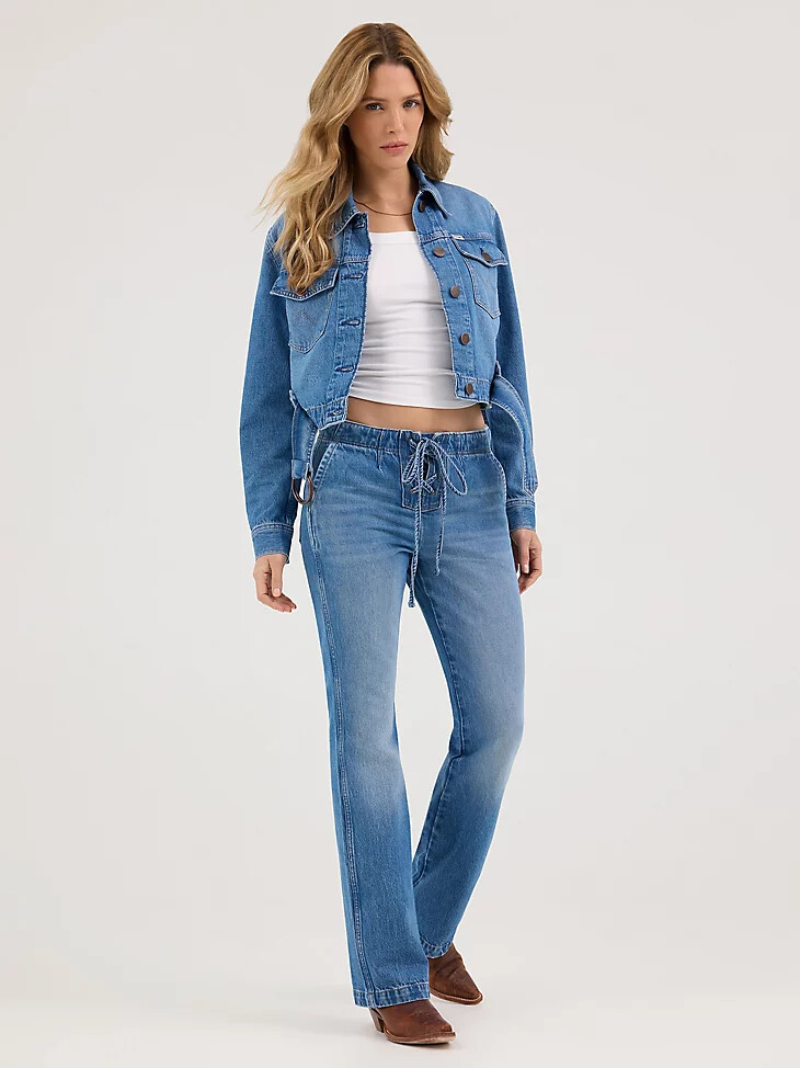 damen-bootcut-jeans mit bindeband vorne blossoming