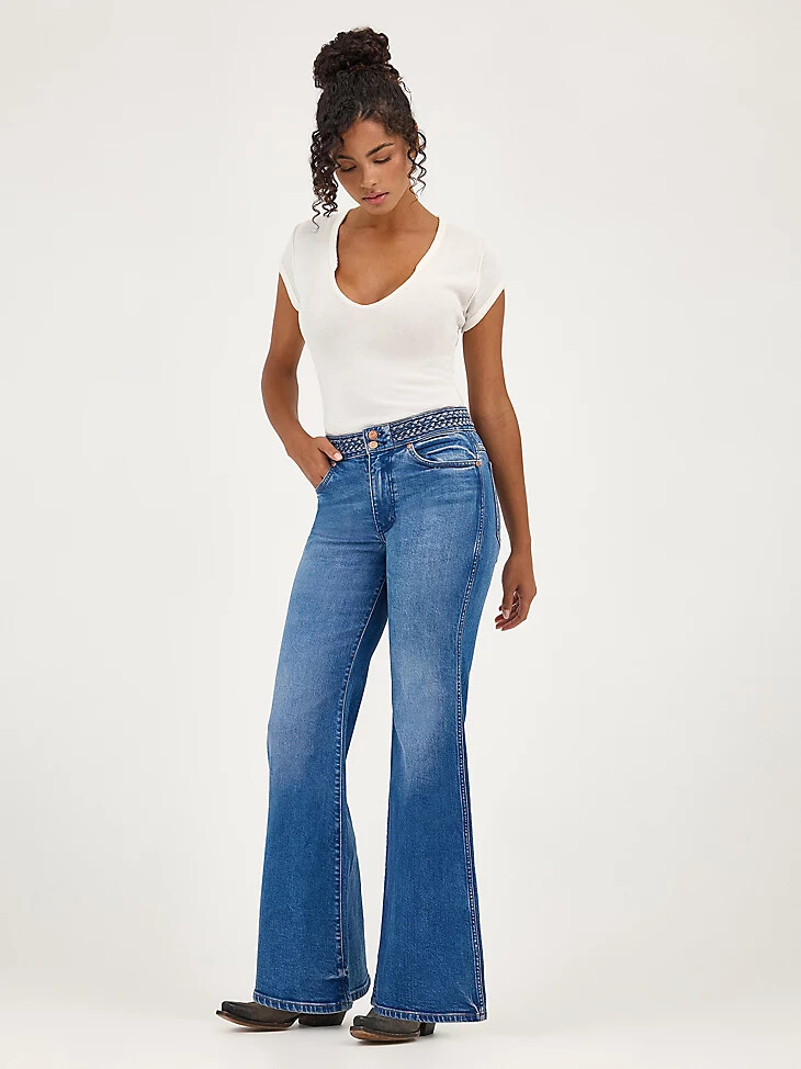 damen-jeans mit geflochtenem schlag farbe soft sapphire