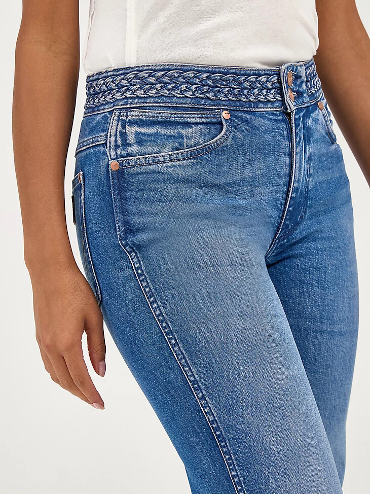 damen-jeans mit geflochtenem schlag farbe soft sapphire